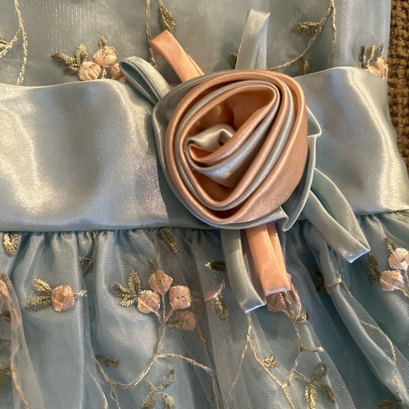 Beautiful satin flower embroidery little girls dressy dress. - Picture 4 of 7